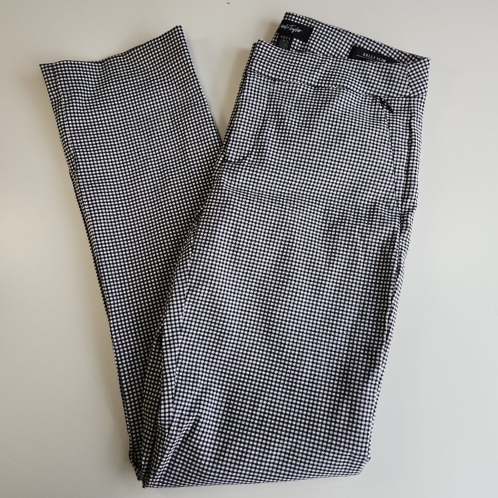 Lord + Taylor Women's Kelly Slim Trousers Check Gray - Size 0